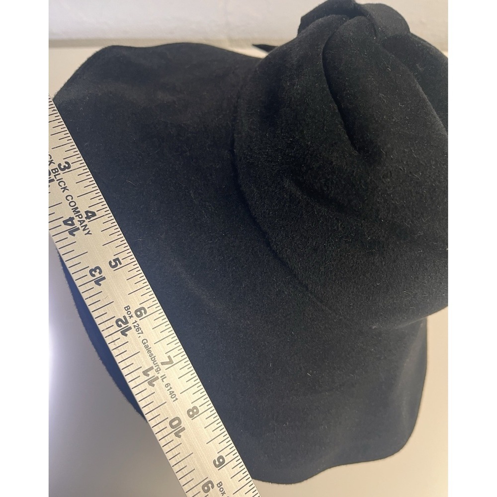 Patricia Underwood Black Wool Felt Hat Ribbon Bow Knot Floppy Cloche Bucket - Picture 8 of 12